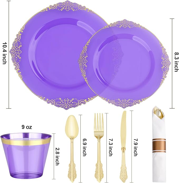 Bestluck 350PCS Purple Disposable Dinnerware - Image 2