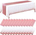 24 Packs Rose Gold and White Disposable Tablecloths and Satin Table Runner Set by Breling