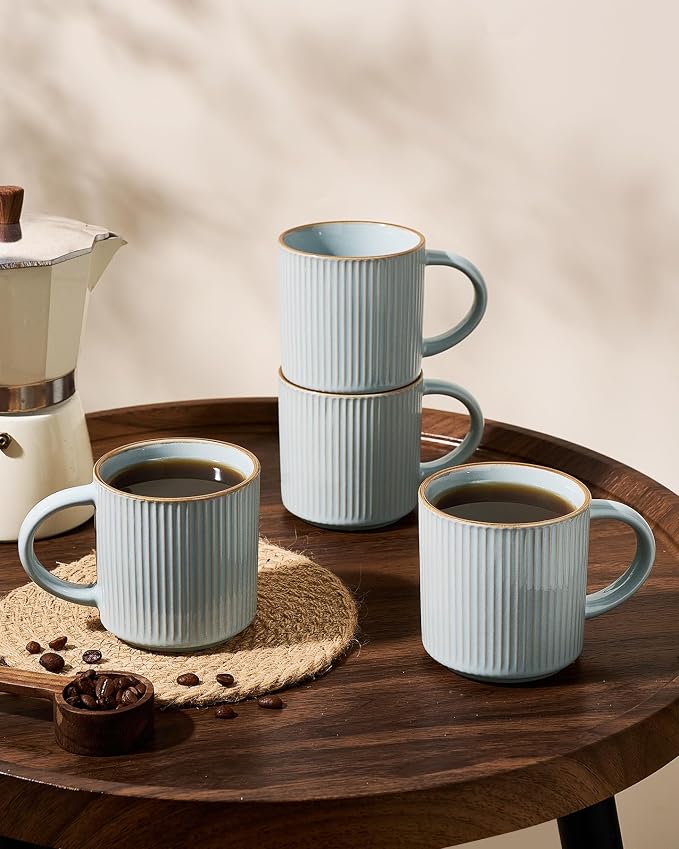 famiware Star Coffee Mug Set for 4, Handcrafted 12 oz Ceramic Stoneware Mugs - Image 3