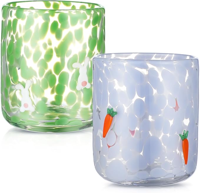 SiliFine 2 Pcs Easter Icon Juice Glasses - 14oz Rabbit Carrot Stemless Wine by SiliFine
