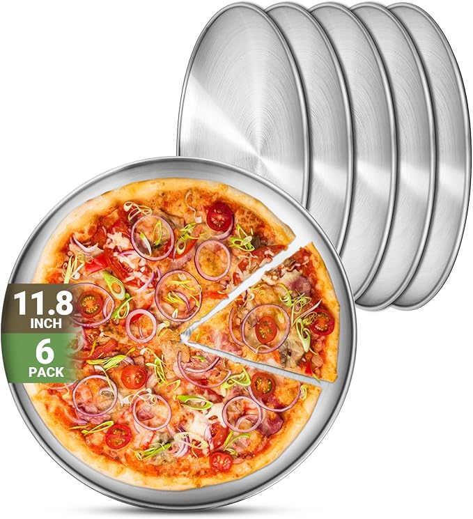 Stainless Steel Plates, 6 Pack 11.8 inch 304 Metal Food Serving Plate Set by Offiper