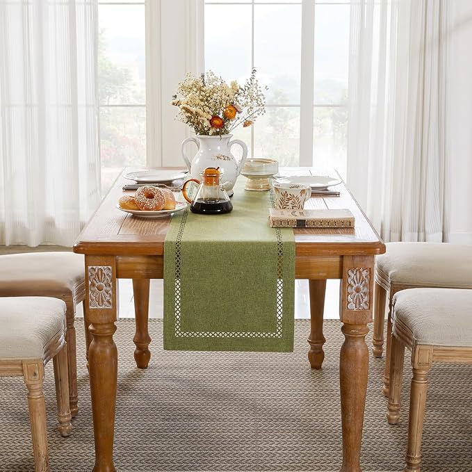 Rustic Burlap Table Runner, Sage Green Table Runners 48 inches Long | Double - Image 4