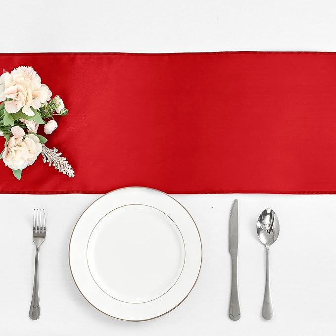 10-Pack Red Satin Table Runner 12 x 108 Inch Long Bright and Smooth Silk Fabric - Image 2