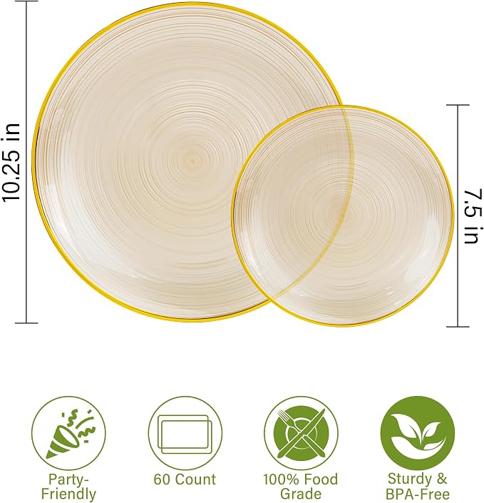 Morejoy 60Pcs Brown Plastic Plates - Image 4