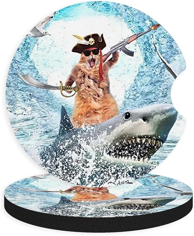 2pcs Cute Shark and Cat Car Coasters, Absorbent Universal neoprener Cup Holder by Unknown