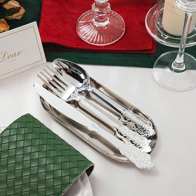 120PCS Silver Plastic Silverware, Vintage Disposable Utensils & Cutlery | 40 - Image 4