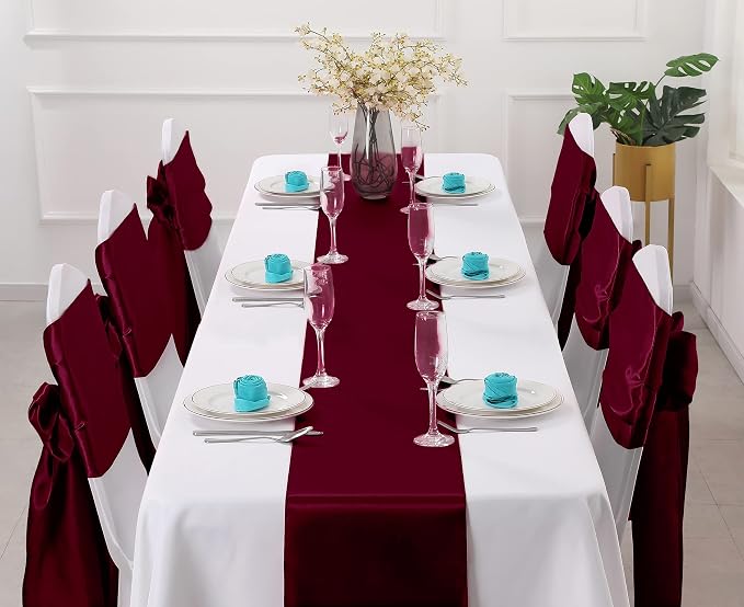 Horbaunal 2 Pack Burgundy Satin Table Runner 12 x 108 Inch | Smooth Table - Image 2