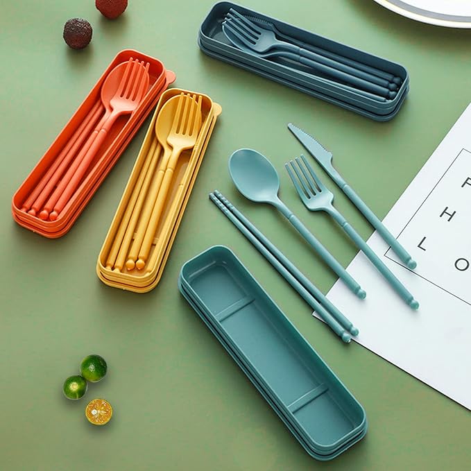 Travel Utensils with Case, Camping Reusable Utensils Set with Case | Plastic - Image 5