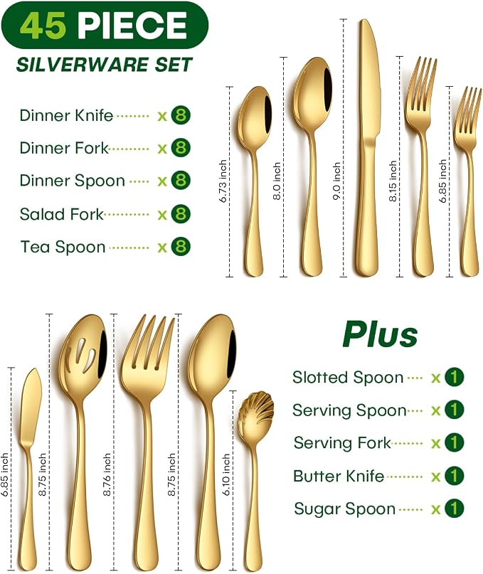 PHILIPALA 45 Piece Gold Silverware Set - Image 2