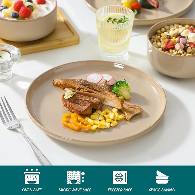 vancasso PLAYA Plates and Bowls Sets, 12 Pieces Brown Dinnerware Sets - Image 4