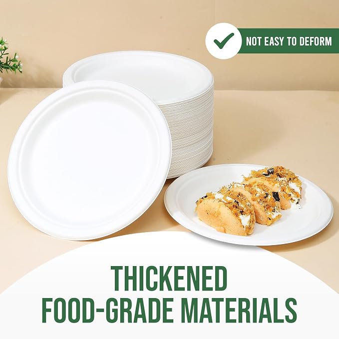 TaidMiao Heavy Duty Disposable Paper Plate 9 inch, 100% Compostable, 100 Pack | - Image 3