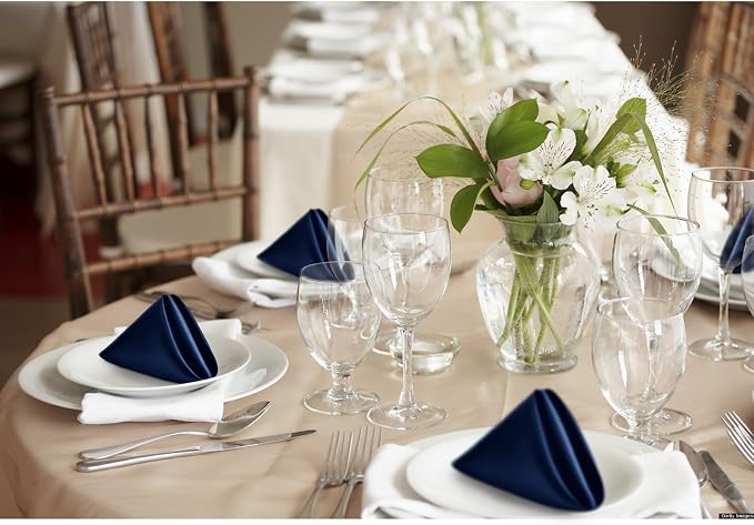 P Pothuiny 12 Pcs Navy Blue Satin Napkins 17 x 17 Inch, Satin Cloth Napkins | - Image 7