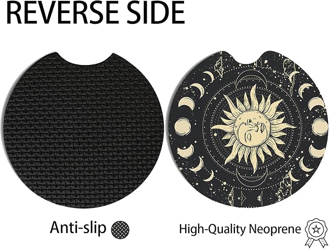 2pcs Sun Moon Stars Car Coasters, Absorbent Universal neoprener Cup Holder - Image 4