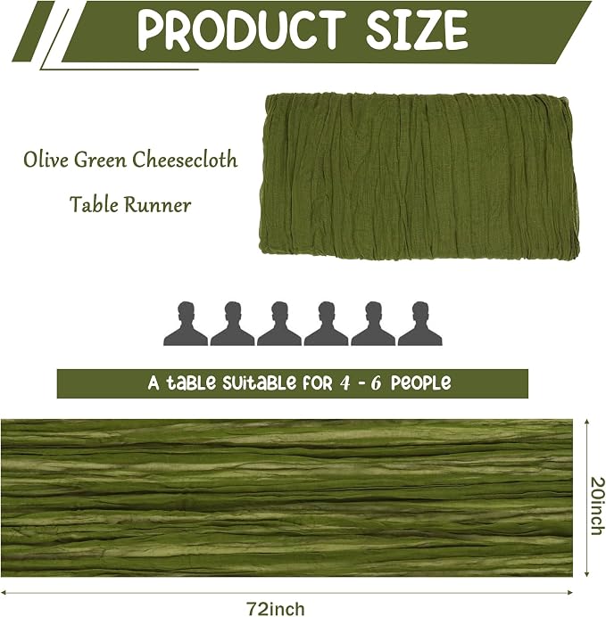 10 Pack Olive Green Cheesecloth Table Runner 6FT Boho Gauze Fabric Table Runner - Image 2