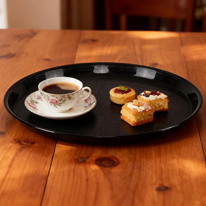 6-Pack Plastic Serving Trays, 13.5 in Round Non-Slip Trays | Black Restaurant - Image 6