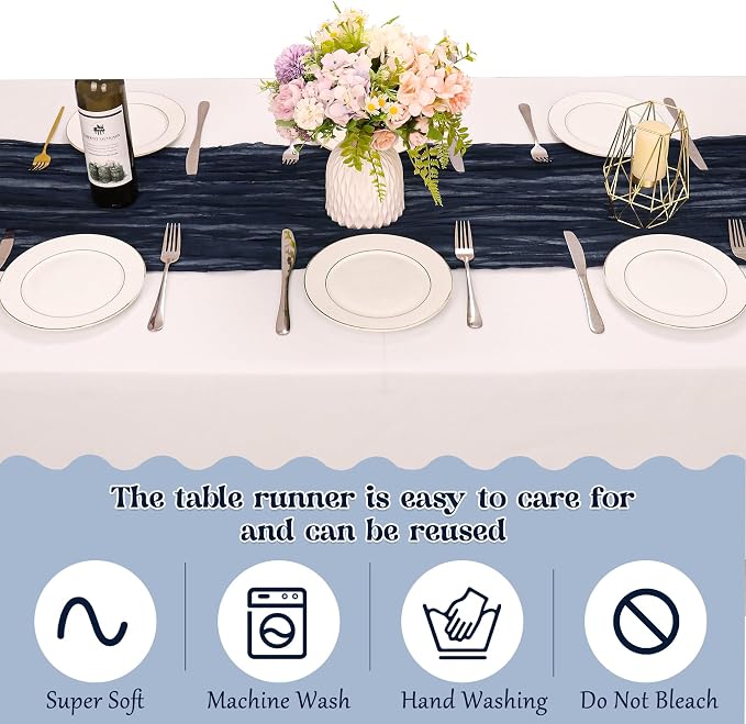 10 Pack Navy Blue Cheesecloth Table Runner 6FT Boho Gauze Fabric Table Runner - Image 4