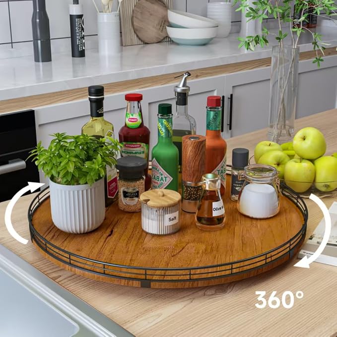 AMH 21-Inch Walnut-Finish Wooden Lazy Susan Organizer - Image 2