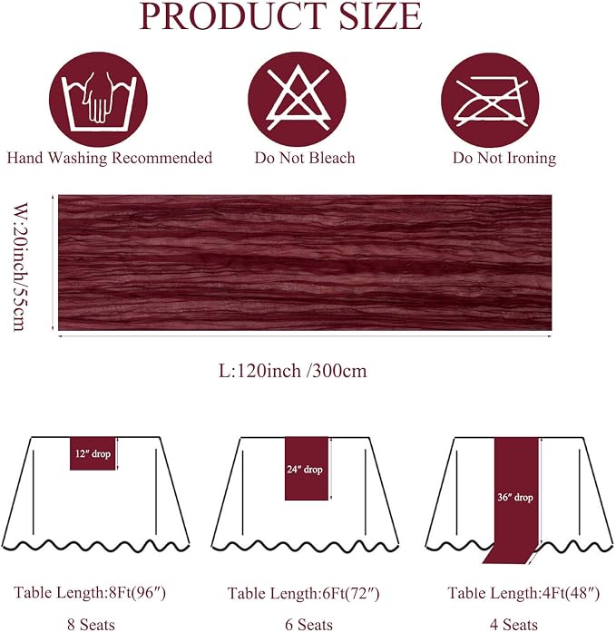 12Pack Wine Red Cheesecloth Table Runner 20x120inch Gauze Table Runners | - Image 3