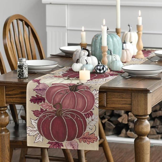 Artoid Mode 210 GSM Fall Table Runner 13x36 Inch Home Party Decor | Pink - Image 3
