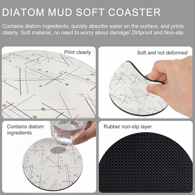 Modern Geometric Coasters Set of 4, Minimalist Lines Polka Dots Abstract Beige - Image 9