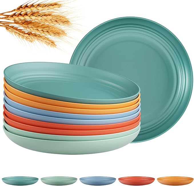 Quatish 10 PCS Unbreakable Reusable Plastic Plates, 8 inch Dishwasher & by Quatish