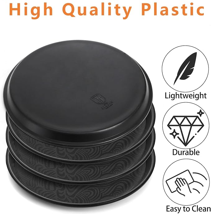 Hacaroa 4 Pack Round Restaurant Serving Tray, 14 Inch Black Plastic Server Tray - Image 3