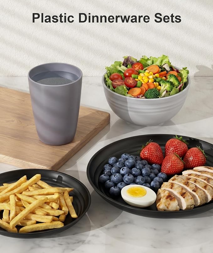 Quatish 16 Pcs Unbreakable Plates and Bowls, Plastic Dinnerware Sets - Image 7