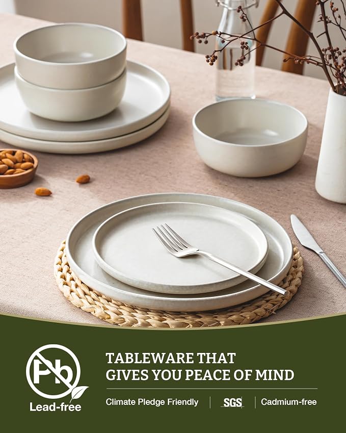Famiware Milkyway 16-Piece Stoneware Plates and Bowls, Matte Beige White | - Image 8