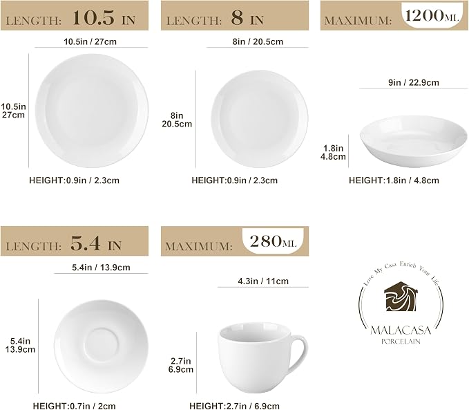 MALACASA 30-Piece Porcelain Dinnerware Set, Microwave & Dishwasher Safe - Image 2