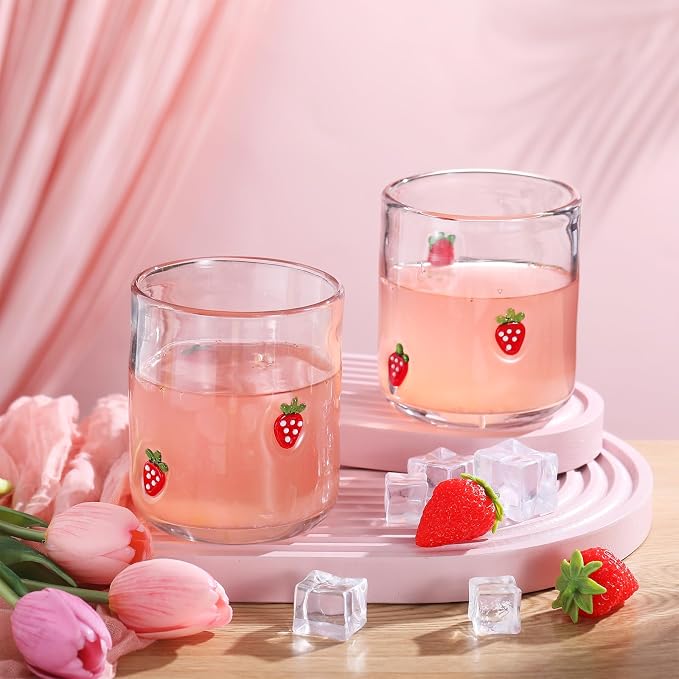 SiliFine 2 Pcs Strawberry Icon Juice Glasses - 14oz Sweet Strawberry Stemless - Image 5