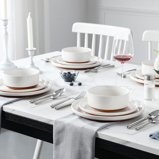 MALACASA Plates and Bowls Sets, 24 Pieces Modern Ceramic Dinnerware Set - Image 5