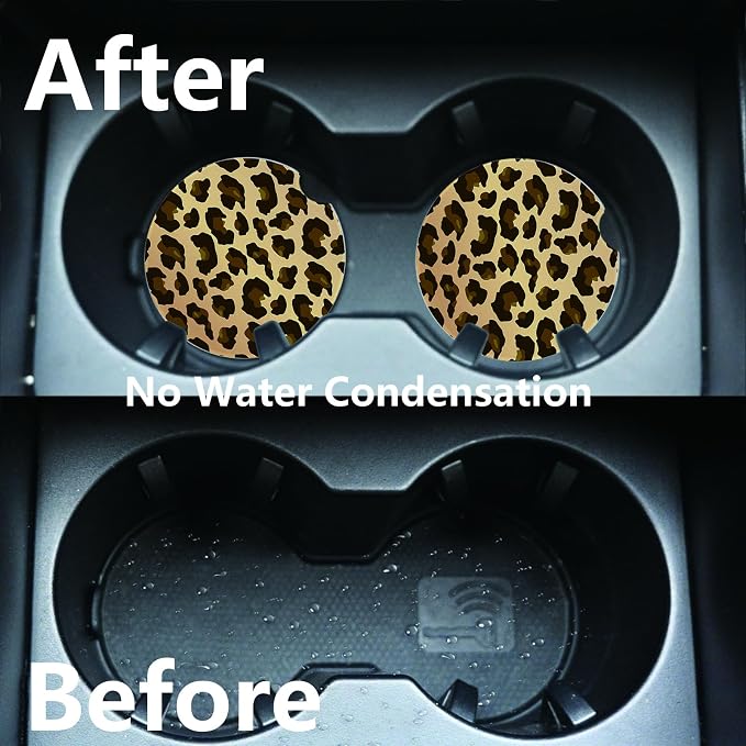 2pcs Cute Leopard Print Car Coasters, Absorbent Universal neoprener Cup Holder - Image 5