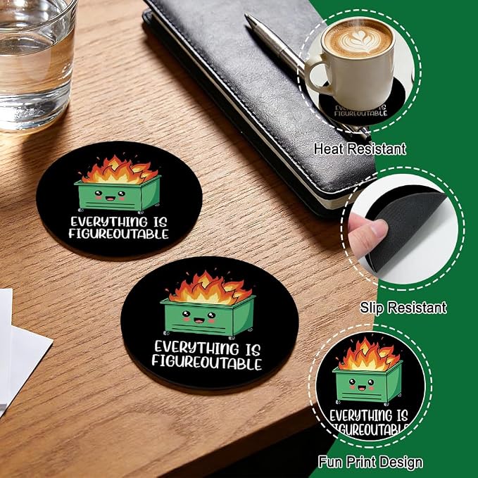 Everything is Figureoutable Drink Cup Holder Coaster Set of 2, Funny Coffee Cup - Image 3