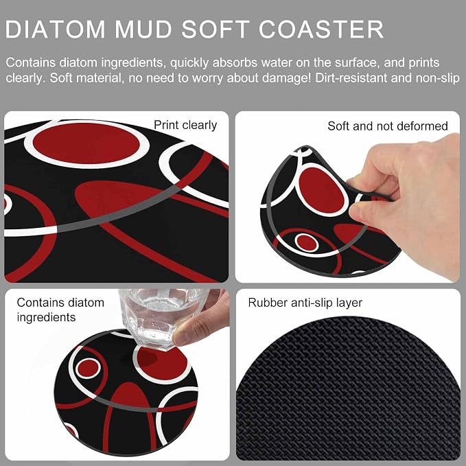 Black Red Coasters Set of 4, Non-Slip Cup Coaster Mat - Image 9