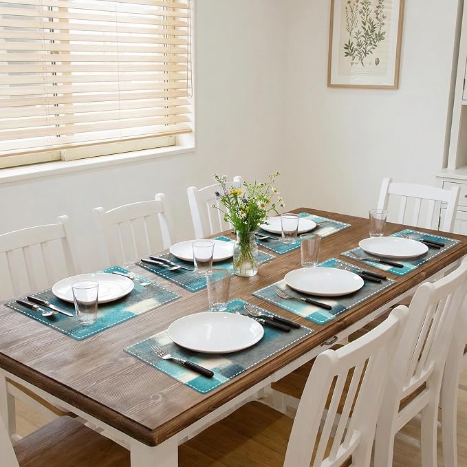 Emvency Farmhouse Placemats Set of 6, 12x18 Inch, Teal Blue Coastal | Farmhouse - Image 5