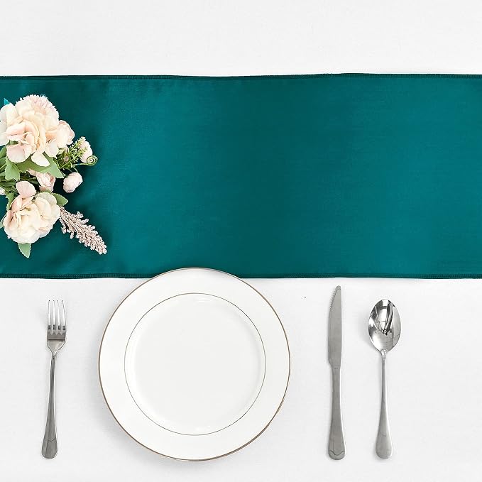 10-Pack Peacock Blue Satin Table Runner 12 x 108 Inch Long Bright and Smooth - Image 3