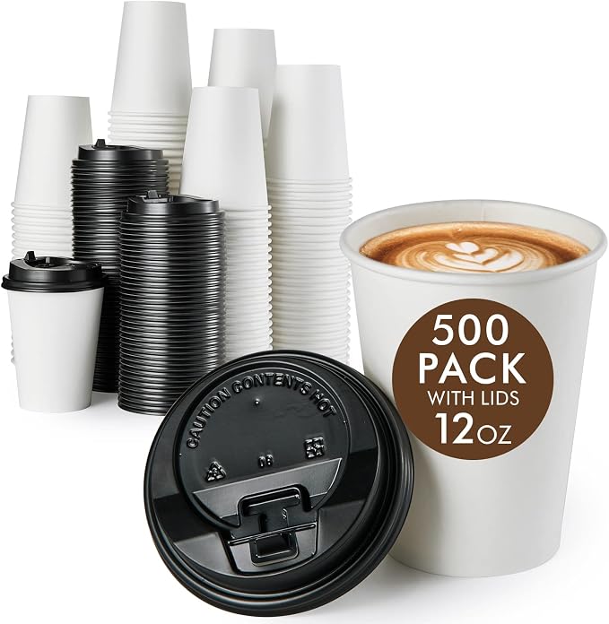 Vplus 500 Pack 12 OZ Paper Coffee Cups by Vplus