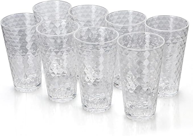 BPA-Free Plastic Tumblers 8 Pack | Reusable Dishwasher Safe | Stackable by AKMQYM