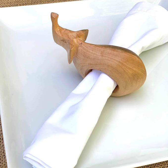 Handcarved Mahogany Wooden Napkin Ring Holders - Image 4