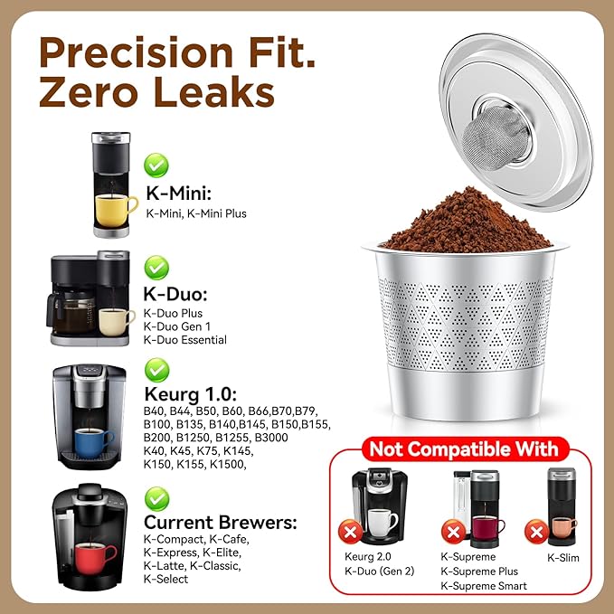 CAPMESSO Reusable K Cups for Keurig: NO Grit Stainless Steel Coffee Pod 4PC | - Image 4
