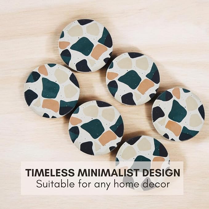 Terrazzo Coasters Set of 6, Colorful Boho Absorbent Ceramic Coasters | Speckled - Image 7