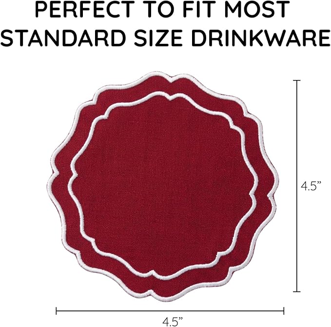 Linen Coasters for Drinks, 4.5 inch, Scalloped Edge, Reusable Handmade Coffee - Image 3