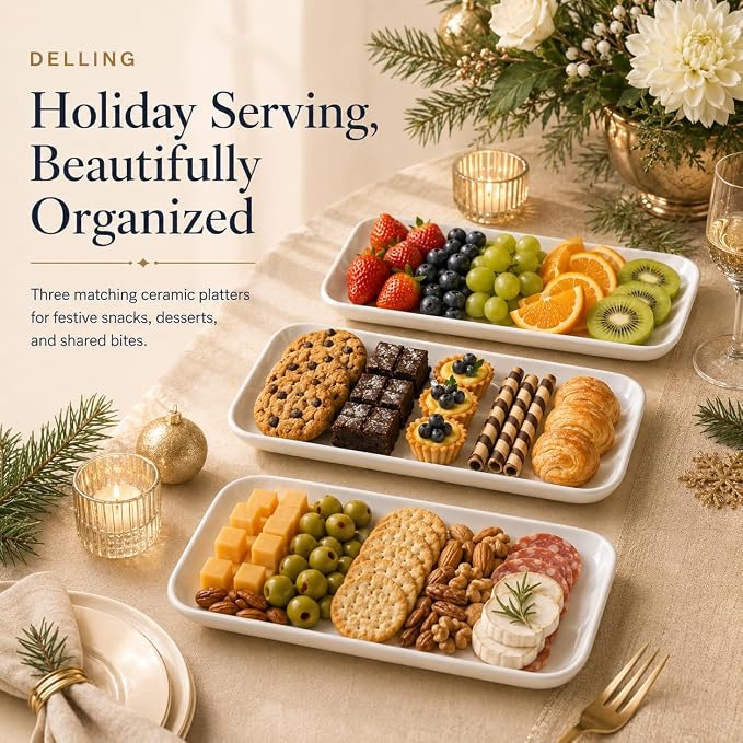 DELLING 14 Inch Large Serving Platter Set of 3, Rectangular Platters - Image 6