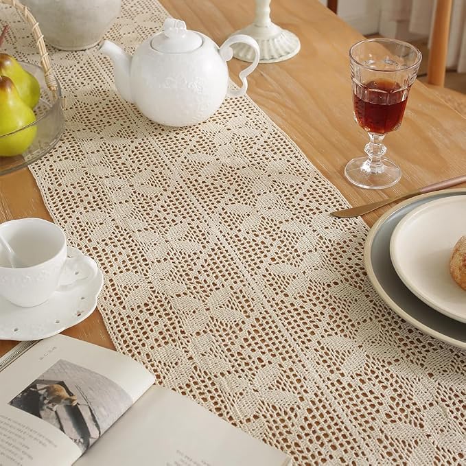 meioro Mesh Woven Table Runners, 35x94 Inch Boho Cotton Table Runner - Image 5