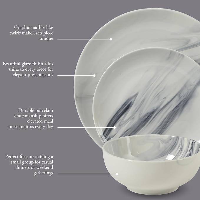 Gibson Home Cloudlight 12 Piece Plates and Bowls Dishes Blue and White - Image 3