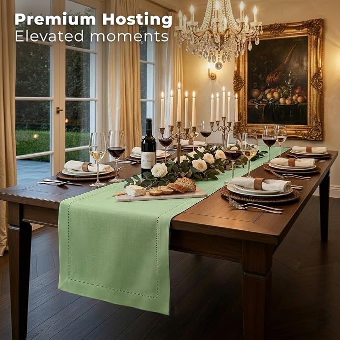 Signature Linen™ by D'Moksha Sage Green Table Runner 48 Inches, 100% Pure Linen - Image 4