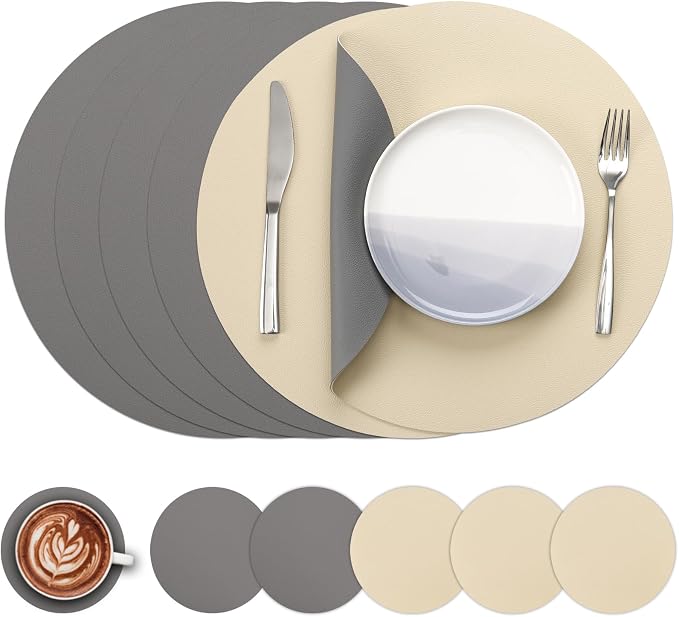 Myir JUN 15 Inches Round Placemats Set of 6 Faux Leather Place Mats | by MyirJUN