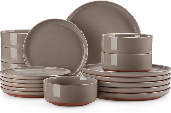 MALACASA Plates and Bowls Sets, 18 Pieces Modern Ceramic Dinnerware Set by MALACASA