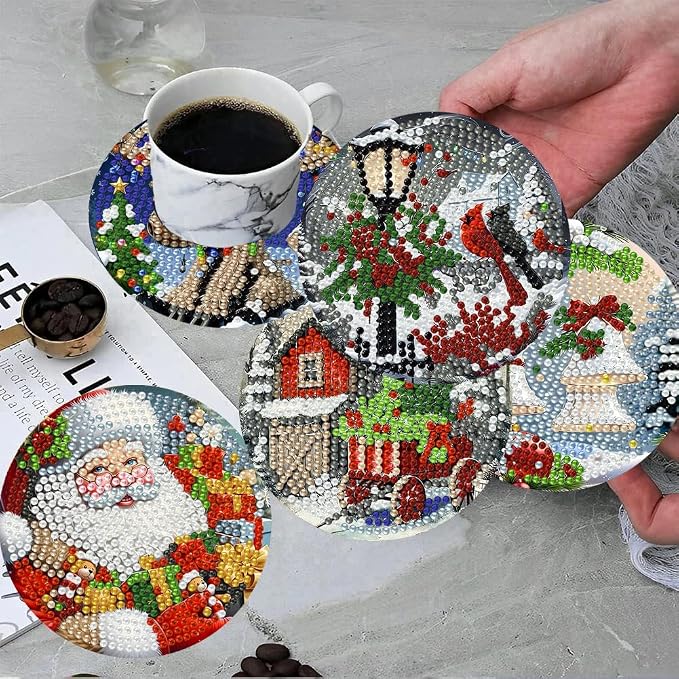 ijbnhd 8 PCS Christmas Diamond Art Coasters Kit 4X4inch | Christmas Diamond - Image 4