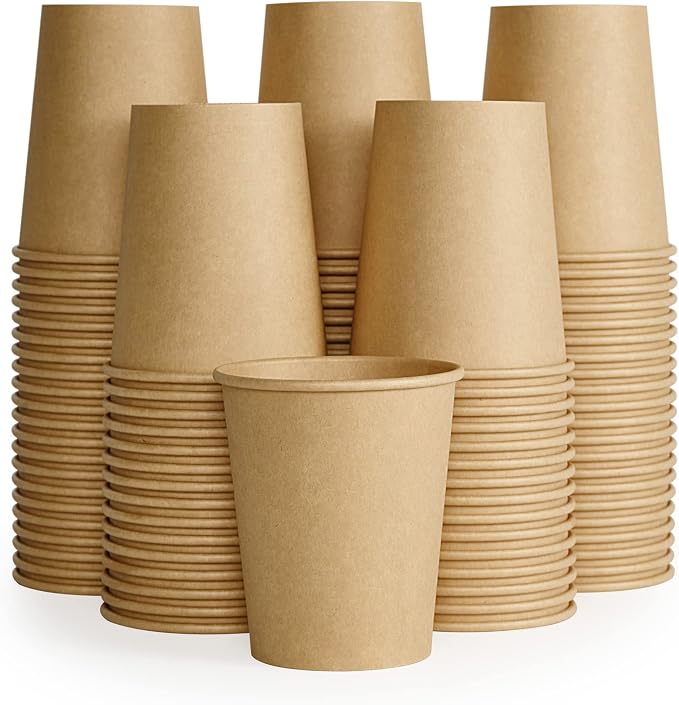 LITOPAK 100 Pack 8 oz Kraft Paper Coffee Cups, Disposable Coffee Cups 8 oz | by LITOPAK